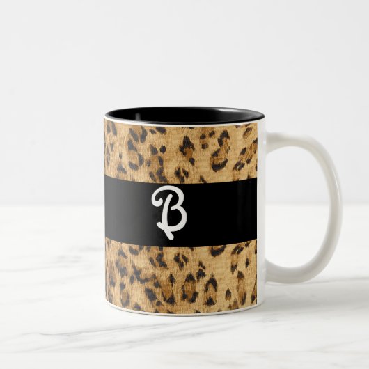 Leopard Print B monogram initiaal koopwaar Tweekleurige Koffiemok (Rechts)