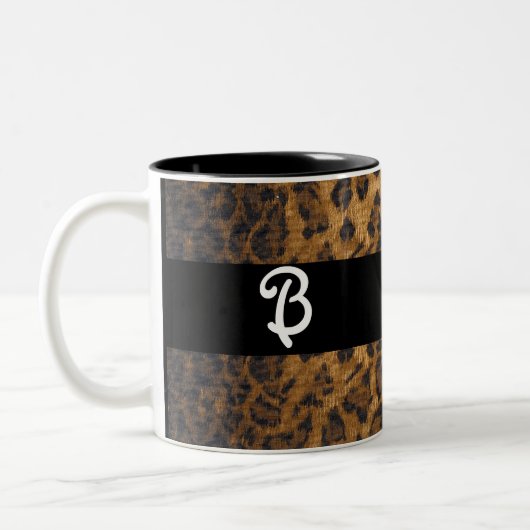 Leopard Print B monogram initiaal koopwaar Tweekleurige Koffiemok (Links)