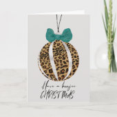 Leopard Print Bauble Green Bow Boujee kerst Kaart (Voorkant)