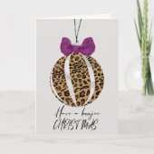 Leopard Print Bauble Paarse Bow Boujee kerst Kaart (Voorkant)
