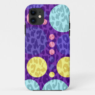 Leopard Print Big Polka Dots Paars geel Aqua iPhone 11 Hoesje