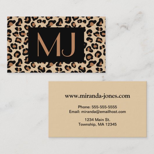Leopard Print, Black, Brown, Rust and Tan Business Visitekaartje (Voorkant / Achterkant)