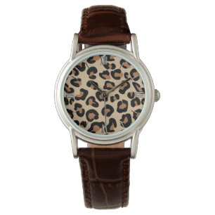 Leopard Print, Black, Brown, Rust en Tan Horloge
