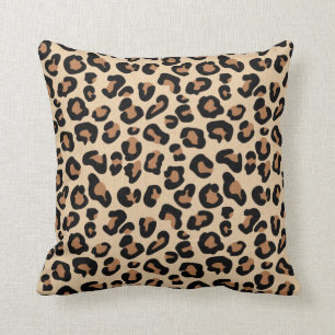 Leopard Print, Black, Brown, Rust en Tan Kussen