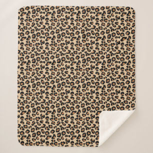 Leopard Print, Black, Brown, Rust en Tan Sherpa Deken