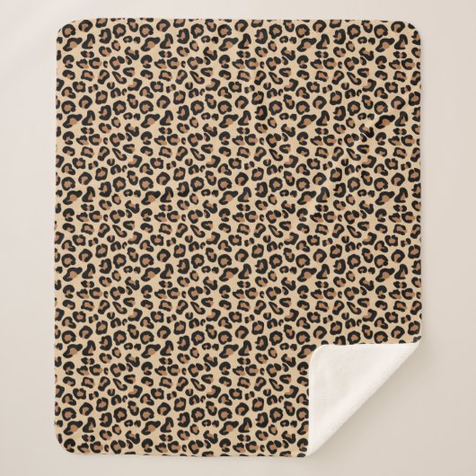Leopard Print, Black, Brown, Rust en Tan Sherpa Deken (Voorkant)