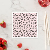 Leopard Print Black en Grey op Roze Papier Napkin Servet (Insitu)