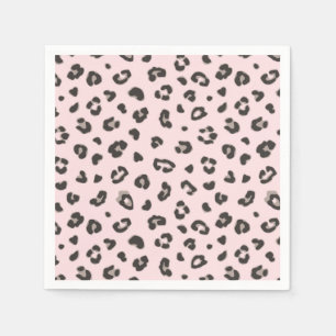 Leopard Print Black en Grey op Roze Papier Napkin Servet