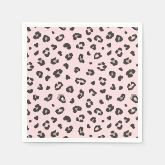 Leopard Print Black en Grey op Roze Papier Napkin Servet (Voorkant)