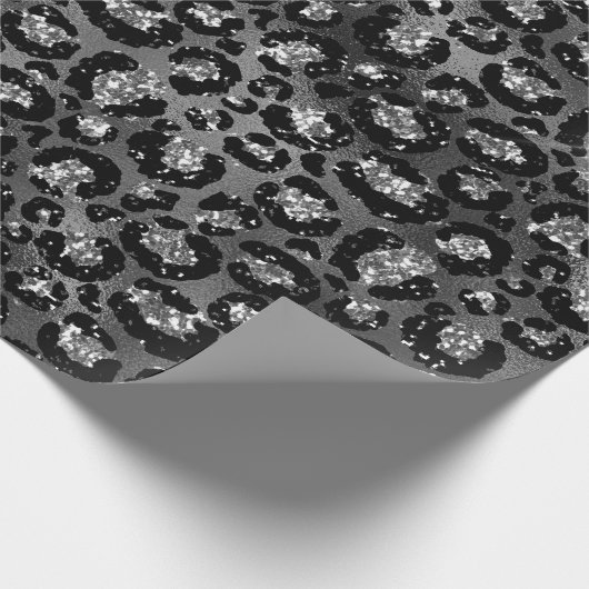 Leopard Print Black en Silver Grey Cadeaupapier (Hoek)