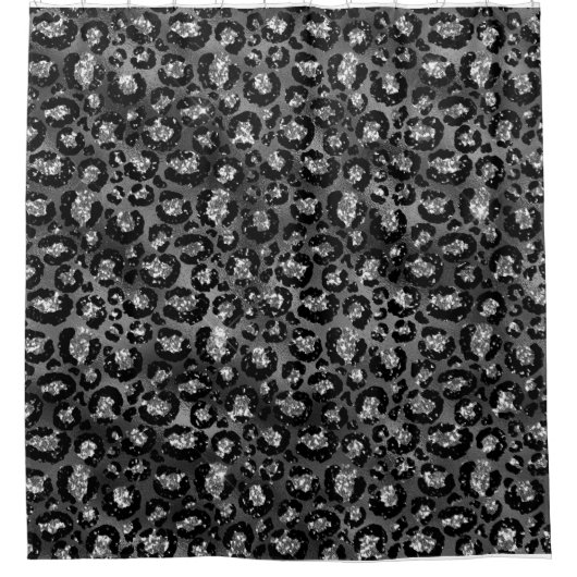 Leopard Print Black en Silver Grey Douchegordijn (Voorkant)