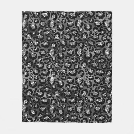Leopard Print Black en Silver Grey Fleece Deken (Voorkant)