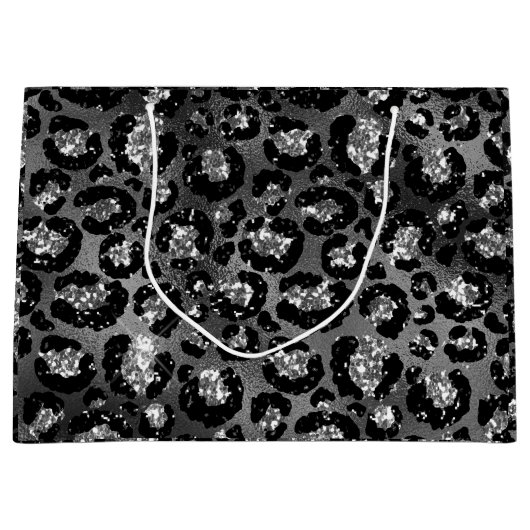 Leopard Print Black en Silver Grey Groot Cadeauzakje (Voorkant)
