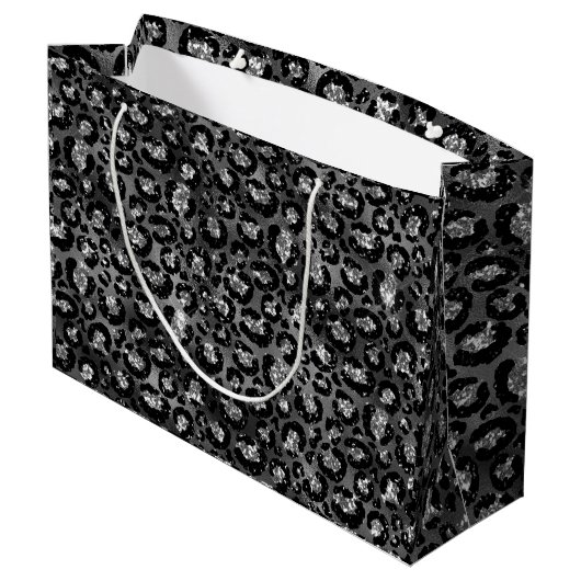Leopard Print Black en Silver Grey Groot Cadeauzakje (Achterkant Gekanteld)