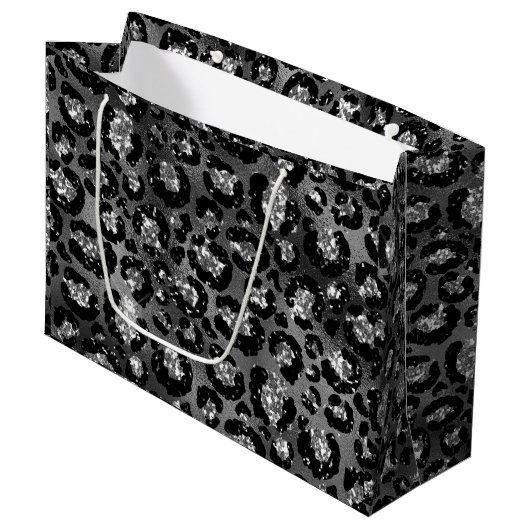 Leopard Print Black en Silver Grey Groot Cadeauzakje (Voorkant Gekanteld)