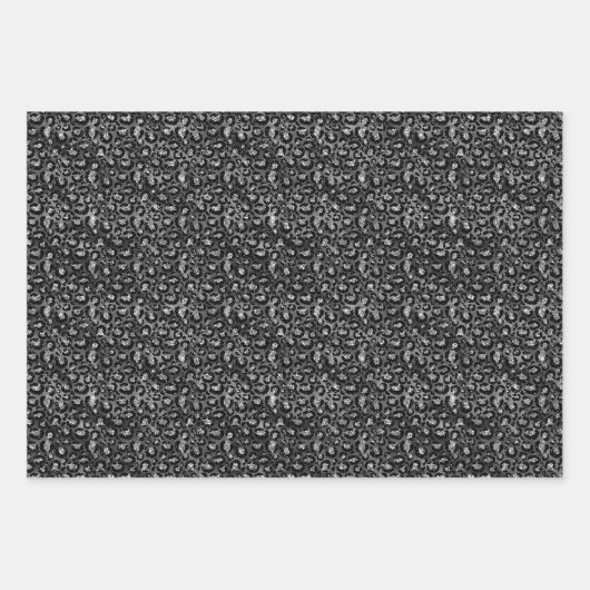 Leopard Print Black en Silver Grey Inpakpapier Vel (Voorkant 3)