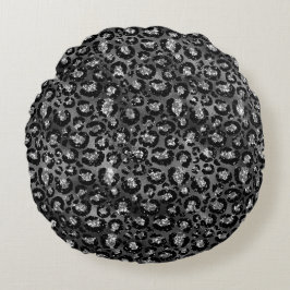 Leopard Print Black en Silver Grey Rond Kussen