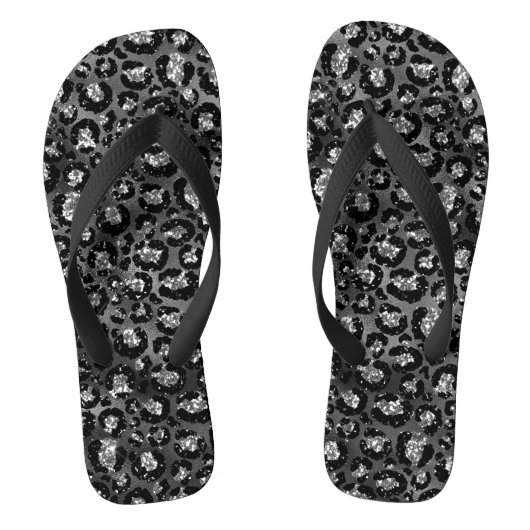 Leopard Print Black en Silver Grey Teenslippers (Voetbed)