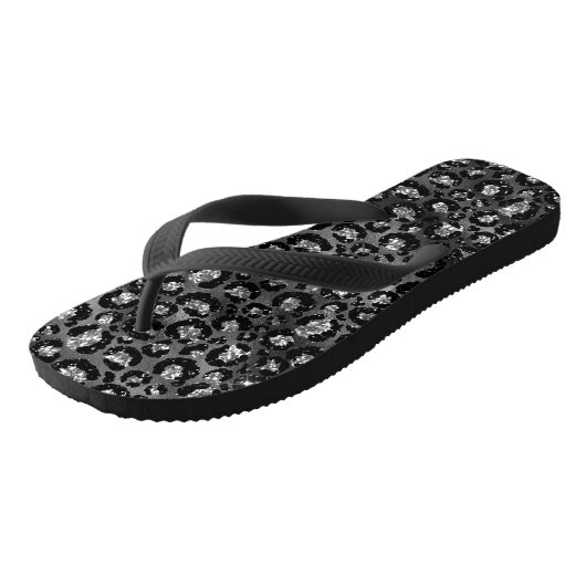 Leopard Print Black en Silver Grey Teenslippers (Schuin)