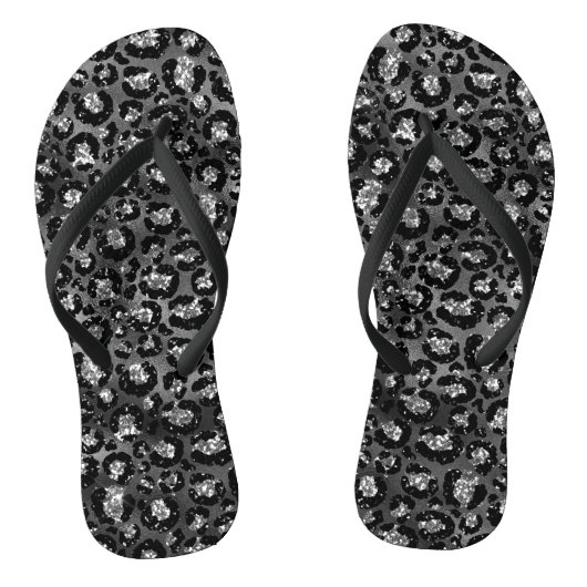 Leopard Print Black en Silver Grey Teenslippers (Voetbed)