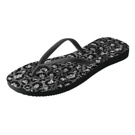Leopard Print Black en Silver Grey Teenslippers (Schuin)
