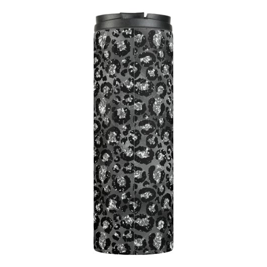 Leopard Print Black en Silver Grey Thermosbeker (Achterkant)