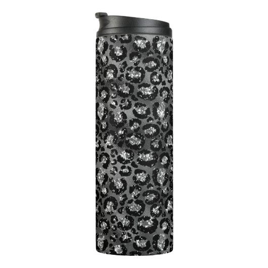 Leopard Print Black en Silver Grey Thermosbeker (Geroteerd rechts)
