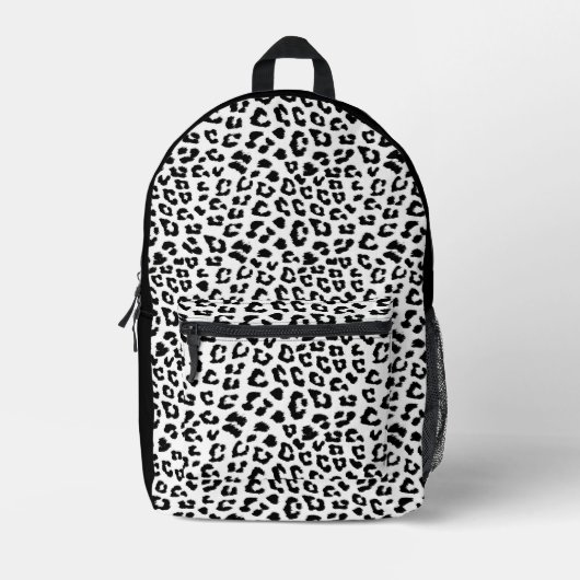 Leopard Print Black en White Bedrukte Rugzak (Voorkant)