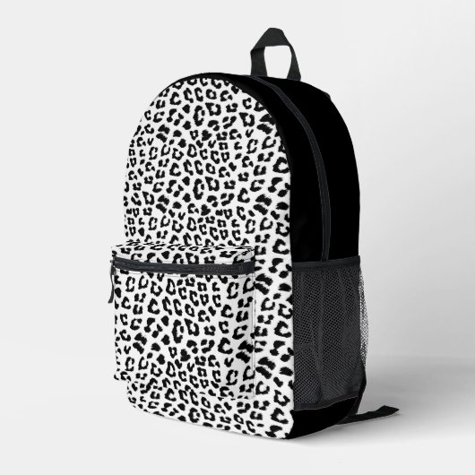 Leopard Print Black en White Bedrukte Rugzak (Achterkant Hoek Rechts)