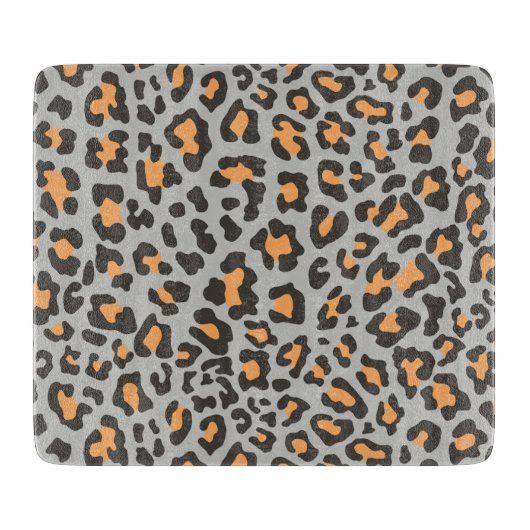 Leopard Print Black, grijs, Oranje Snijplank (Voorkant)