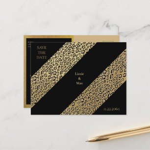 Leopard Print & Black Wedding Sla de datum op Aankondigingskaart