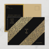 Leopard Print & Black Wedding Sla de datum op Aankondigingskaart (Voorkant / Achterkant)
