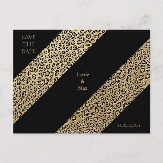 Leopard Print & Black Wedding Sla de datum op Aankondigingskaart (Voorkant)