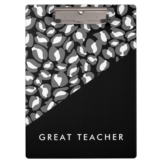Leopard Print Black White Gold Great Teacher Klembord (Voorkant)