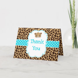 Leopard Print Blauw Quatrefoil 'Dank u' Bedankkaart