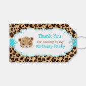 Leopard Print Blauw Quatrefoil 'Dank u' Label Cadeaulabel (Voorkant (Horizontaal))