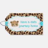 Leopard Print Blauw Quatrefoil 'Dank u' Label Cadeaulabel (Achterkant Horizontaal)