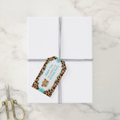 Leopard Print Blauw Quatrefoil 'Dank u' Label Cadeaulabel (Met Touw)