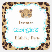 Leopard Print Blauw Quatrefoil 'Ik ging naar' Vierkante Sticker (Voorkant)