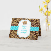Leopard Print Blauw Quatrefoil Kaart (Gele Bloem)