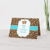 Leopard Print Blauw Quatrefoil Kaart (Voorkant)