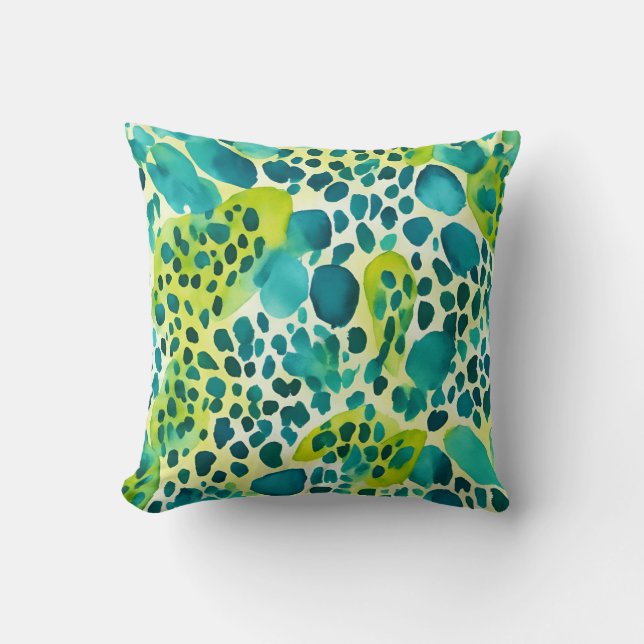 Leopard Print Blauwgroen Blauw Groen Dier Print Kussen (Voorkant)