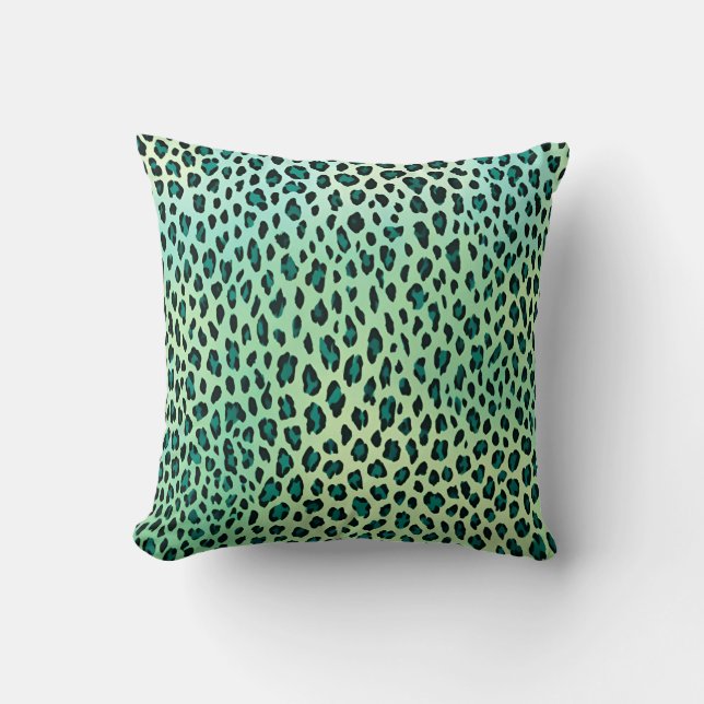 Leopard Print Blauwgroen Blauw Groen Dier Print Kussen (Voorkant)