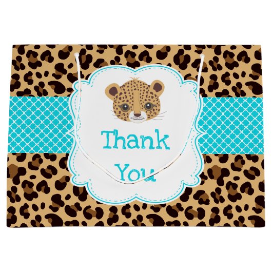 Leopard Print Blue Quatrefoil Bedankt Groot Cadeauzakje (Voorkant)