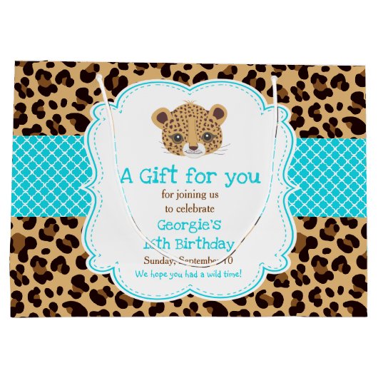 Leopard Print Blue Quatrefoil Bedankt Groot Cadeauzakje (Achterkant)