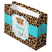 Leopard Print Blue Quatrefoil Bedankt Groot Cadeauzakje (Voorkant Gekanteld)
