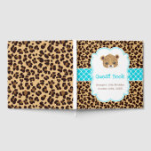 Leopard Print Blue Quatrefoil Birthday Party Gastenboek (Volledig)