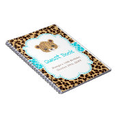 Leopard Print Blue Quatrefoil Birthday Party Notitieboek (Rechterzijde)