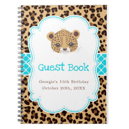 Leopard Print Blue Quatrefoil Birthday Party Notitieboek