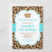 Leopard Print Blue Quatrefoil Verjaardagsfeest Kaart (Voorkant)